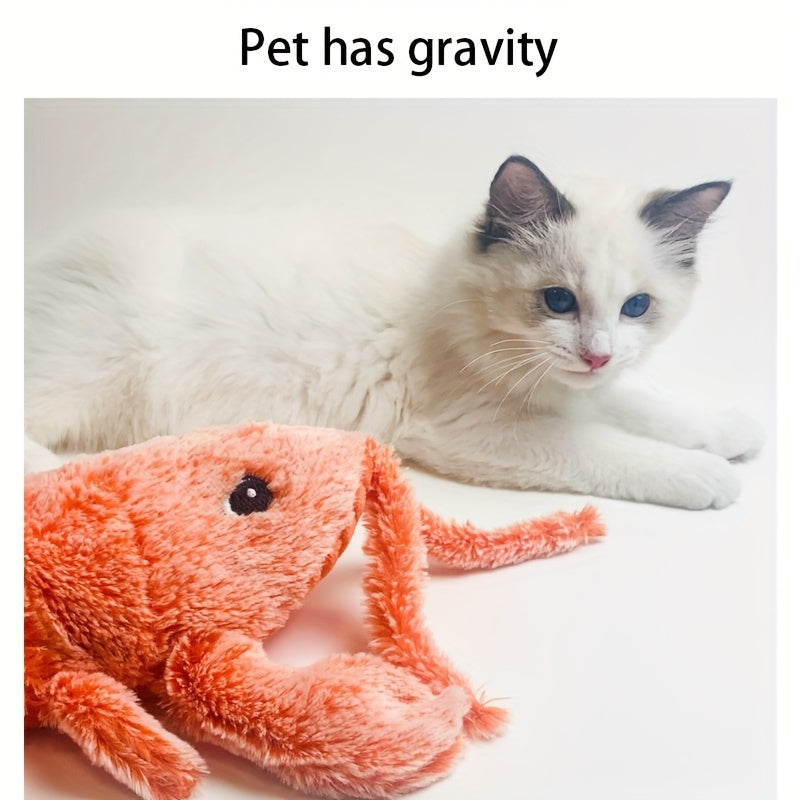 Pet Gravity Shrimp Plush Toy USB Charging Simulate Lobster Electric Jumping Cat Toys, Simulation Lobster Dog Toy, USB Charging with Catnip Plush Cat Toy, Pet Dog Cats Stuffed Interactive Toy